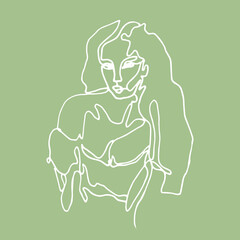 linear illustration of a woman on a green background