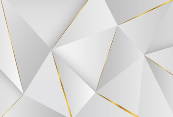 Modern abstract light silver background vector. Elegant concept design with Geometric triangles with golden lines. Suitable as wallpaper background, cover, card, template, poster, banner