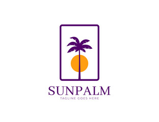 Tropical palm trees and sun logo design
