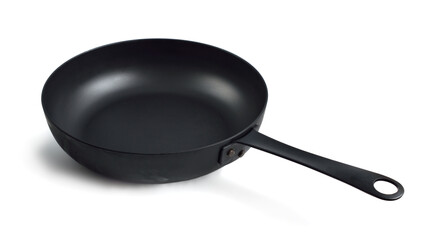 Carbon steels frying pan, frypan, or skillet. Isolated on white background