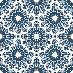 Luxurious seamless pattern with monograms. Background with white and blue color. Good for wallpaper. Vector.