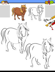 drawing and coloring task with horse farm animal character