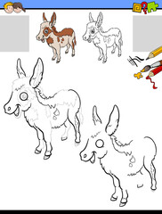 drawing and coloring task with donkey farm animal character