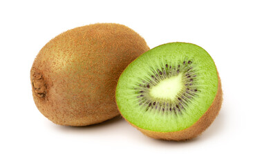 Obraz premium Kiwi fruit and Slices isolated on white background, Juicy kiwi