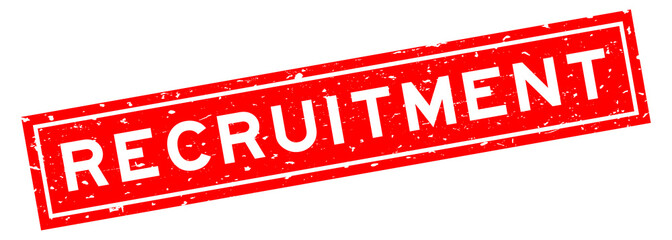 Grunge red recruitment word square rubber seal stamp on white background