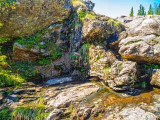 Rocks and river water of beautiful waterfall Rjukandefossen Hemsedal Norway.