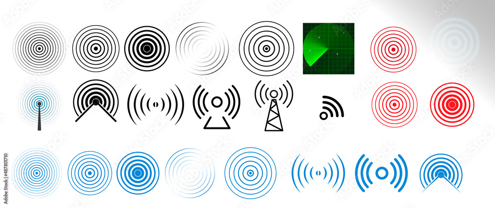 Poster wireless icons set. set of different wireless and wifi icons and logos for design. vector illustrati