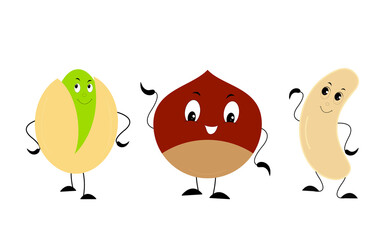 Cartoon nuts on white background. Vector image