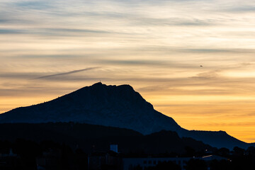 the Sainte Victoire mountain in the light of a winter morning