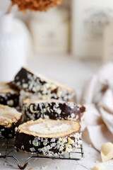 Tiramisu swiss roll. rustic photo