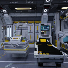 3D-illustration of a futuristic hospital in a starship