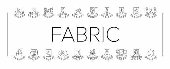 Fabrics Properties Collection Icons Set Vector .