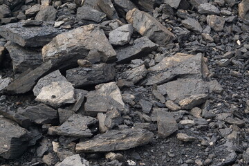 close up of coal, visible coal texture, various fragments