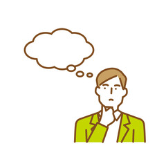 アゴに手をあて何かを想像する若い男性