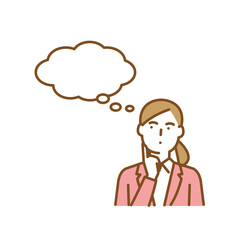 アゴに手をあて何かを想像する若い女性