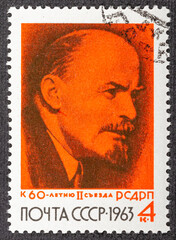 RUSSIA - CIRCA 1963: stamp printed by Russia, shows portraits of Vladimir Lenin circa 1963
