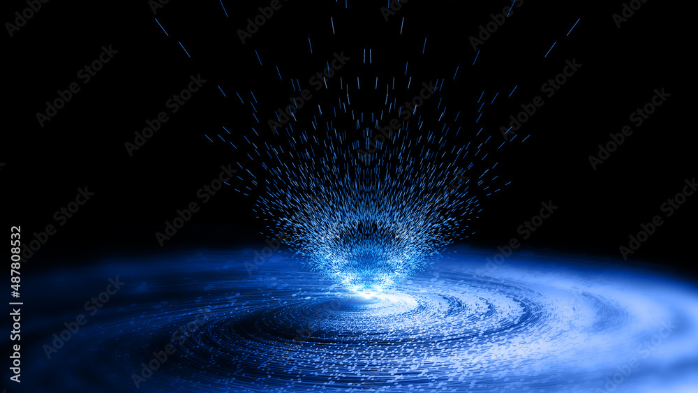 Poster 3d rendering of virtual flow of flying particles internet technology big data background
