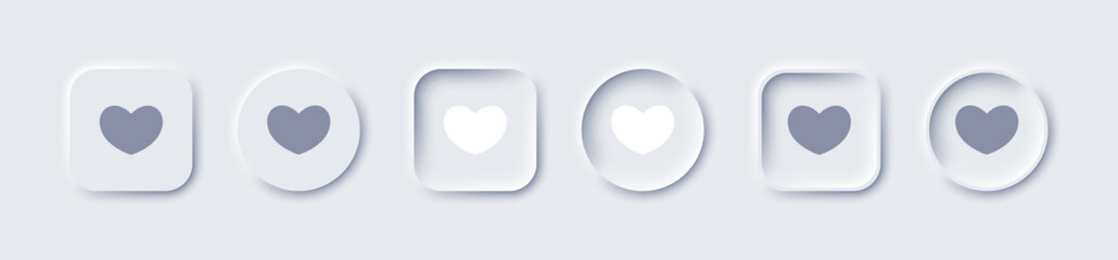 heart love icon white with shadow and light effects neumorphism button . neumorphic UI components website mobile menu navigation application social network