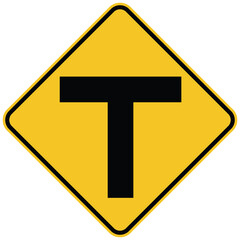 T junction ahead road sign
