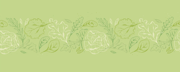 Vector Line Art salad Seamless Pattern Background Ornament with hand drawn doodle elements. Great for textiles, banners, wallpapers, wrapping - vector design