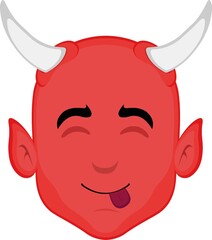 Vector illustration of the face of a cartoon devil with a yummy expression that delicious