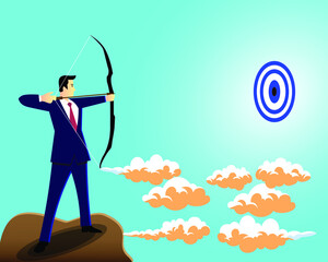 Businessman with bow shooting for target to illustrating target that must be achieved in vector illustration design