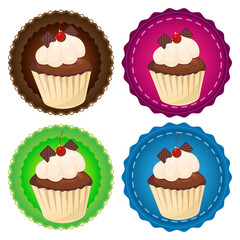Set of badges cupcakes concept vector illustration food dessert