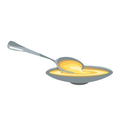 Vector illustration of a spoon in the plate with soup
