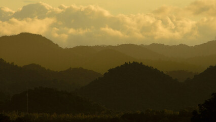 silhouette layer mountain landscape in the twiligt time