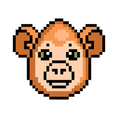 Cute Pixel art Easter egg decorated as a monkey, 8 bit icon isolated on white background. Ovoid shape animal head avatar. Old school vintage retro 80s, 90s 2d video game, slot machine graphics.