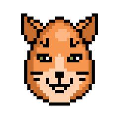 Fototapeta premium Cute Pixel art Easter egg decorated as a fox, 8 bit icon isolated on white background. Wildlife animal head avatar. Old school vintage retro 80s, 90s 2d computer, video game, slot machine graphics.