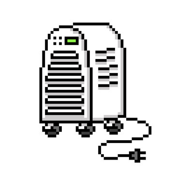 recommend clip art: 8 bit pixel art portable air conditioner symbol isolated on white background. Home appliance icon. Cooling fan device. Old school vintage retro 80s, 90s 2d computer, video game, slot machine graphics.