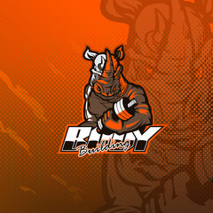 Rhino bodybuilder logo for esport, sport, or game team mascot.