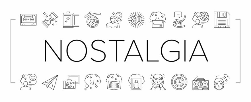 Nostalgia And Memory Collection Icons Set Vector .