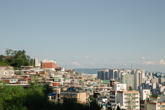 Panoramic view of Seongbuk-gu city from Naksan Park in Seoul, Korea