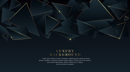 Abstract polygonal pattern luxury dark blue background with triangle pattern and gold lines. Overlapping geometric design. Modern elegant style. Suit for wallpaper, posters, advertising, banner. - obrazy, fototapety, plakaty
