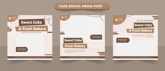 Set of delicious sweet cake and bakery promotional menu for social media post square usable for web ads poster flyer banner template