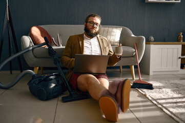 Carefree freelance business man work from home