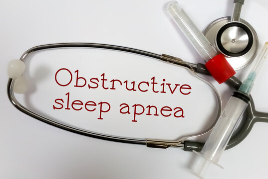 Obstructive Sleep Apnea word, medical term word with medical concepts in whiteboard and medical equipment