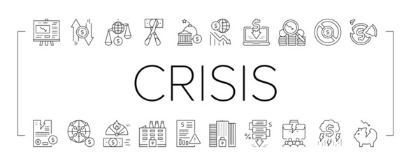Fototapeta na wymiar World Financial Crisis Collection Icons Set Vector .