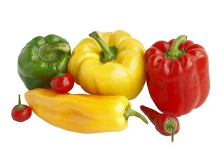 various colorful peppers as tasty vegetarian food