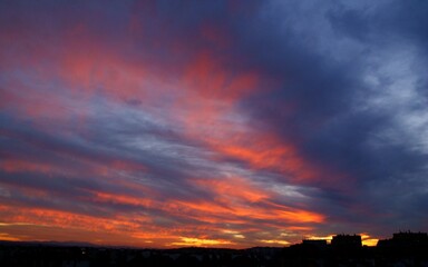 pink clouds and light during sunset  at evening