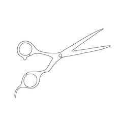 One line stylist scissors. Vector minimalist illustration isolated on white background. 