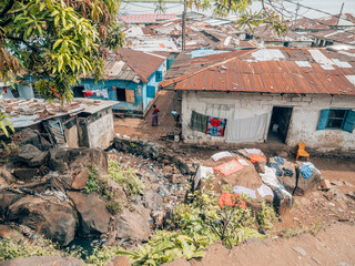 Landscape of a slum at the outskirts of Monrovia, Liberia, Africa