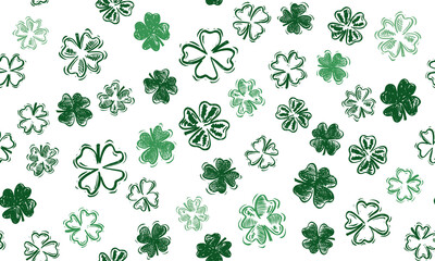 Saint Patricks Day, festive background with flying clover.	
