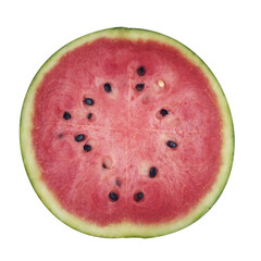 Half a red watermelon with black seeds. isolated white background