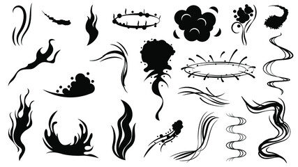 Set Black Simple Line Smoke Collection Doodle Elements Vector Design Style Sketch Isolated Illustration For Banner