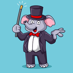 magician elephant mascot cartoon logo drawing