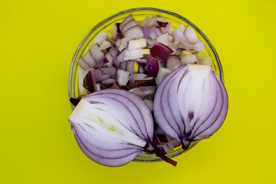 two halves of a red onion