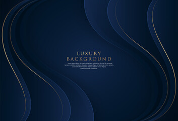 Luxury abstract dark blue wave background with layers line golden light. Modern simple wavy design concept. Luxury and elegant overlapping geometric wave element with space for your text.